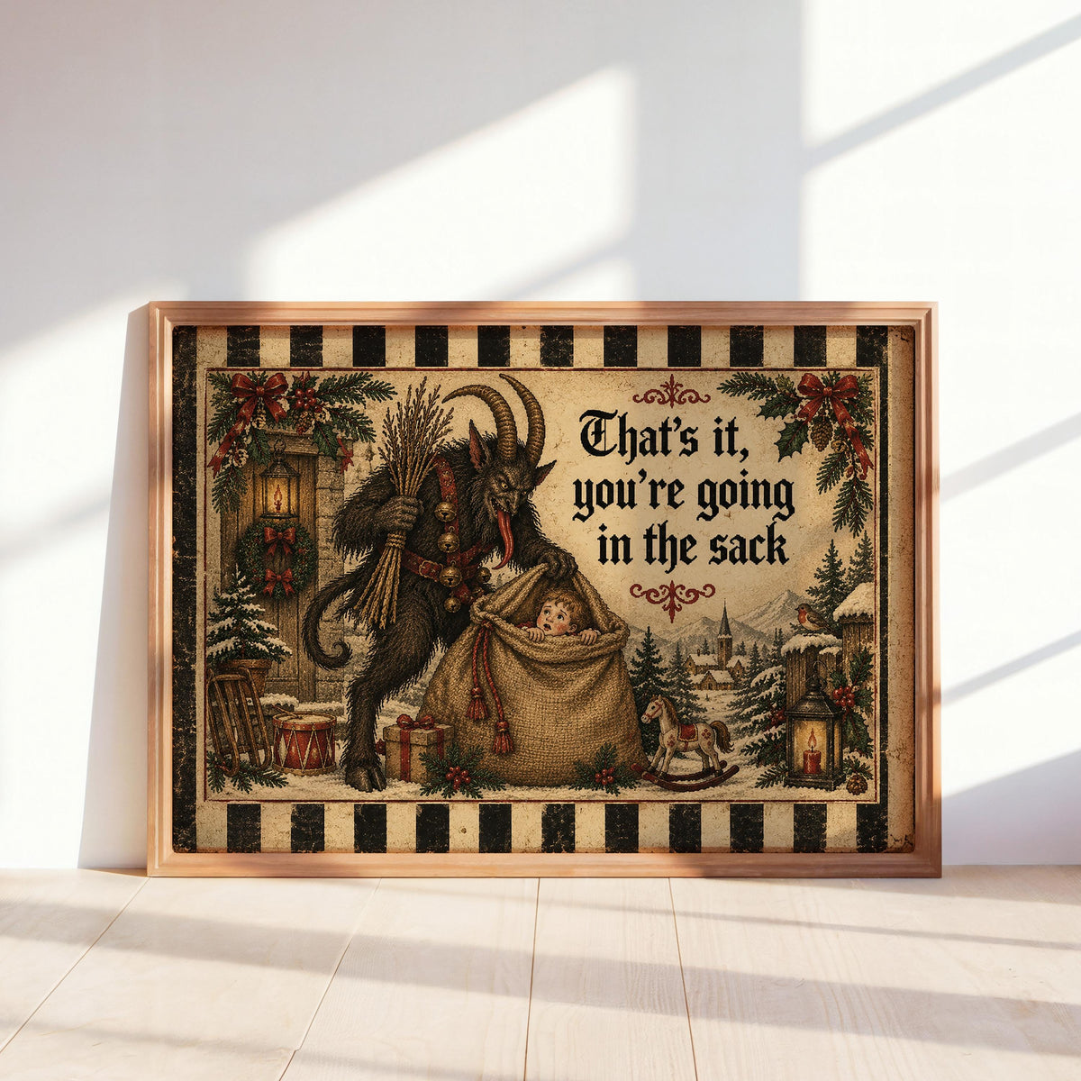 Krampus Christmas Wall Art, Funny Creepy Print, German Folklore Poster, Gothic Xmas Decor, Holiday Season Cross Stitch