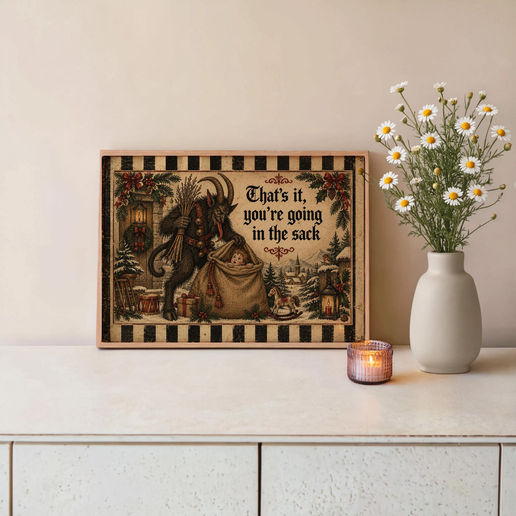 Krampus Christmas Wall Art, Funny Creepy Print, German Folklore Poster, Gothic Xmas Decor, Holiday Season Cross Stitch