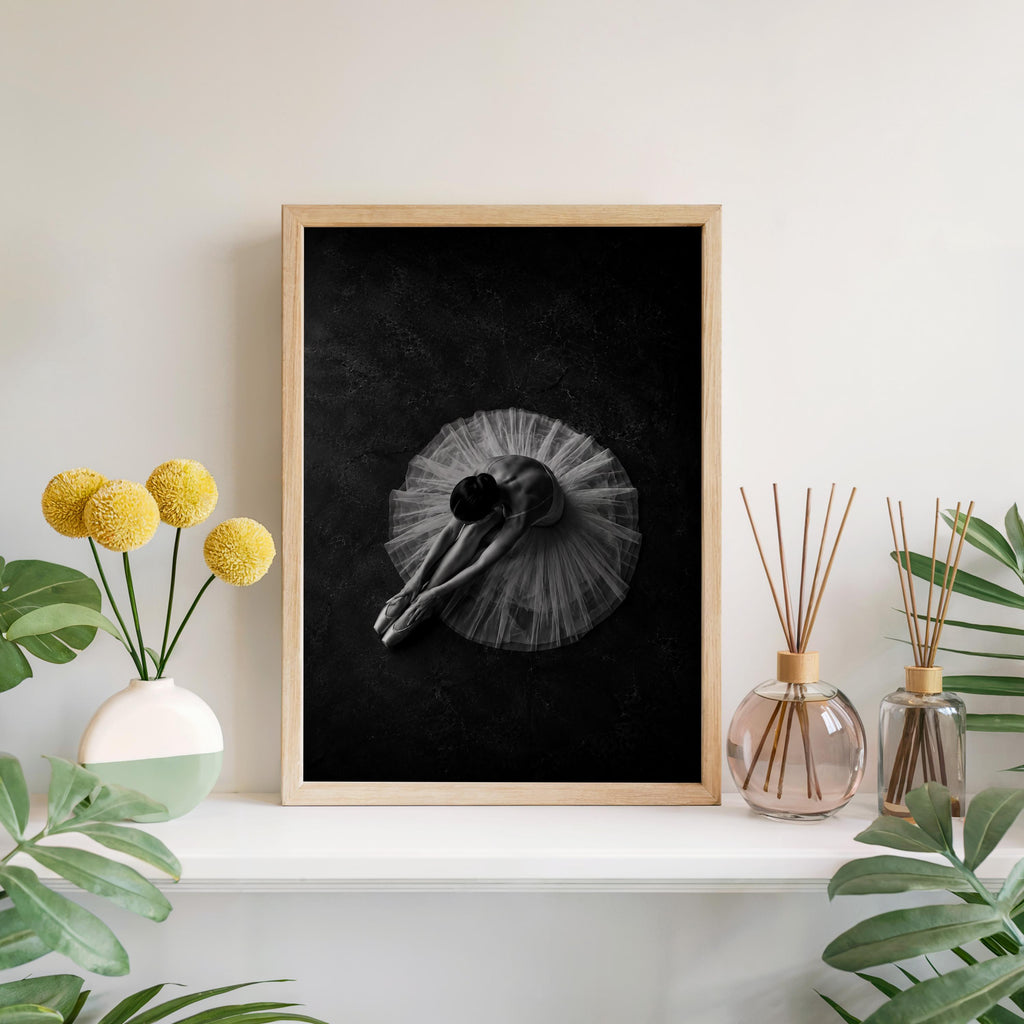 Ballerina Overhead Wall Art, Balletcore Black White Photography, Fine Art Dance Studio Print, Tutu Dancing Gift