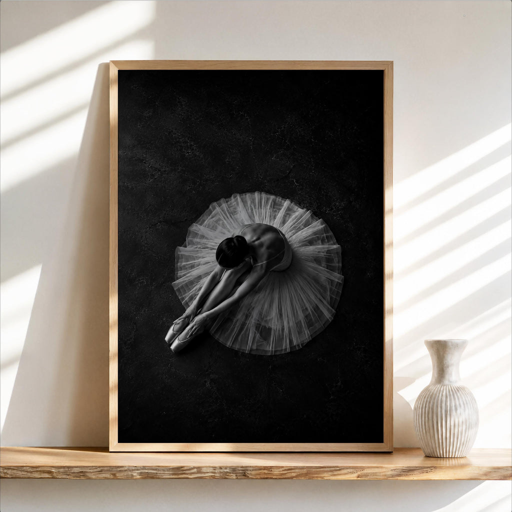 Ballerina Overhead Wall Art, Balletcore Black White Photography, Fine Art Dance Studio Print, Tutu Dancing Gift