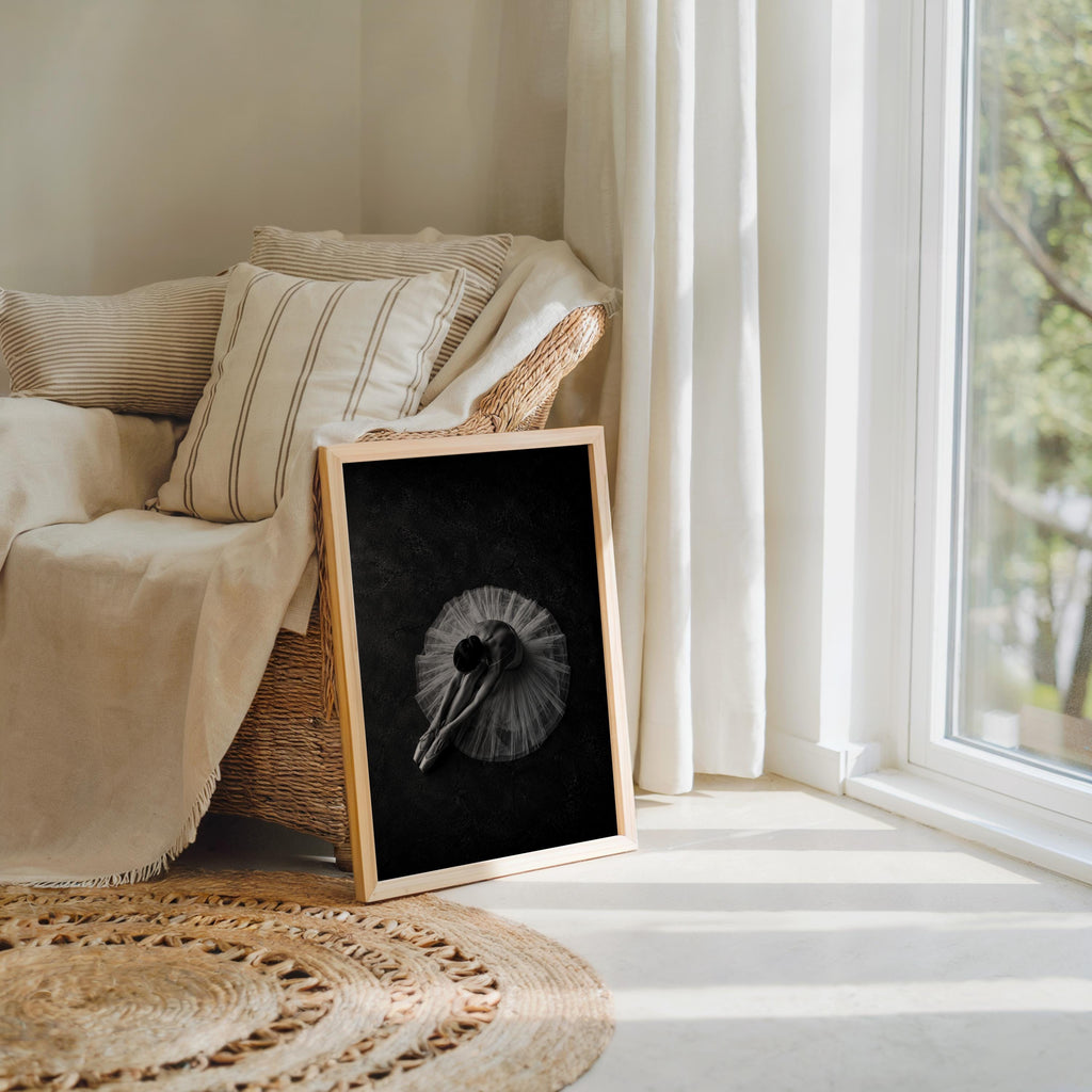 Ballerina Overhead Wall Art, Balletcore Black White Photography, Fine Art Dance Studio Print, Tutu Dancing Gift