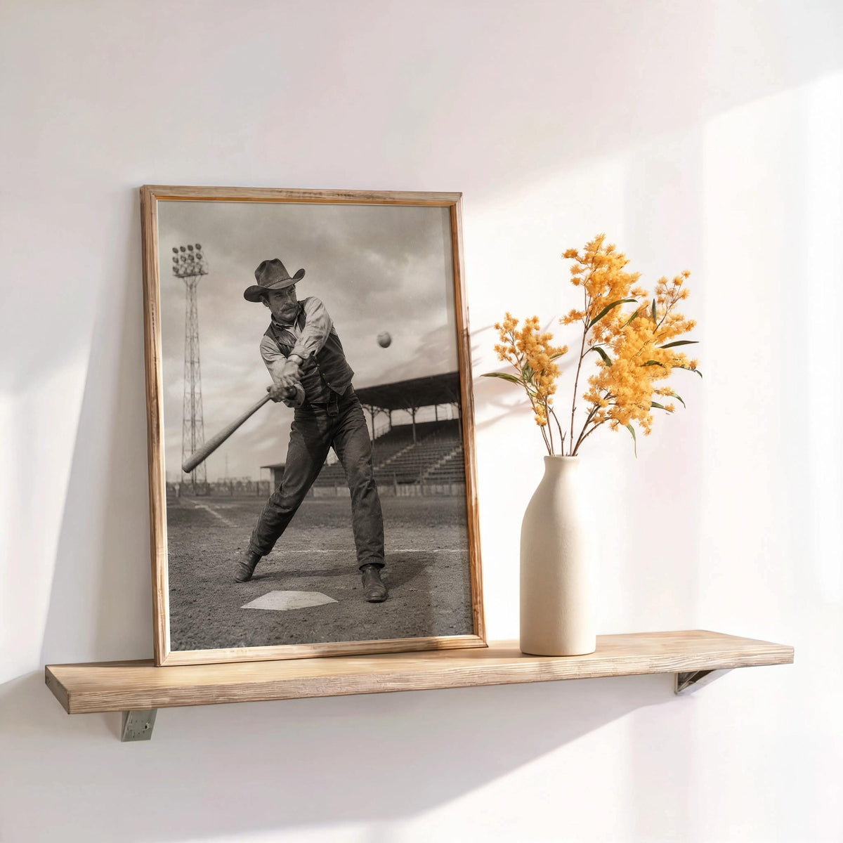 Cowboy Baseball Wall Art, Surreal Vintage Sports Photography, Western Americana Print, Funny Baseball Gift, Boys Room Decor