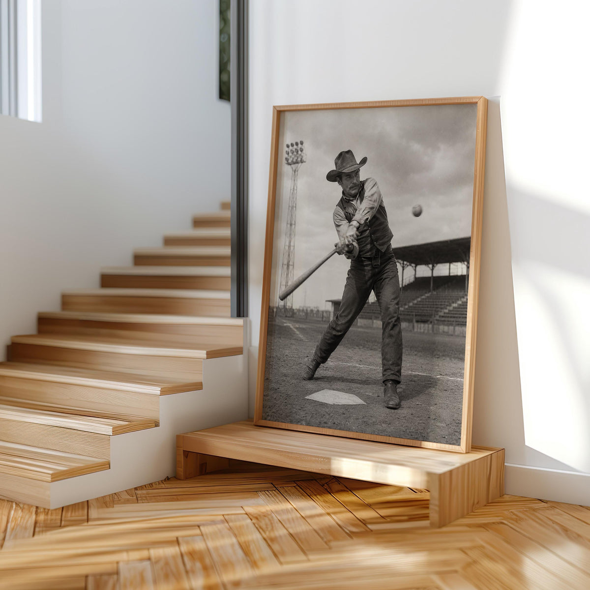 Cowboy Baseball Wall Art, Surreal Vintage Sports Photography, Western Americana Print, Funny Baseball Gift, Boys Room Decor