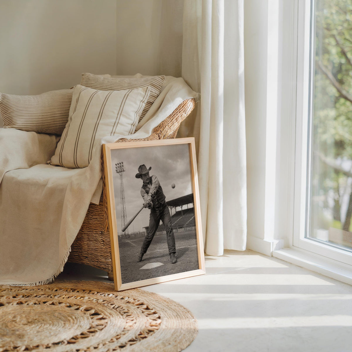 Cowboy Baseball Wall Art, Surreal Vintage Sports Photography, Western Americana Print, Funny Baseball Gift, Boys Room Decor