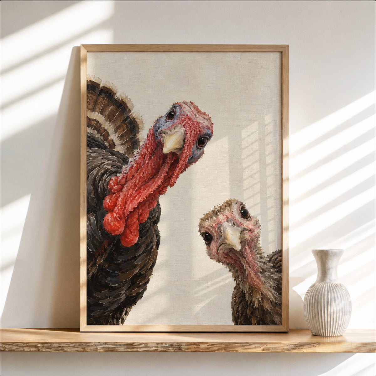 Funny Turkey Print, Thanksgiving Wall Art, Vintage Turkeys Couple Poster, Rustic Farmhouse Decor, Autumn Kitchen Art, Bird Lover Gift