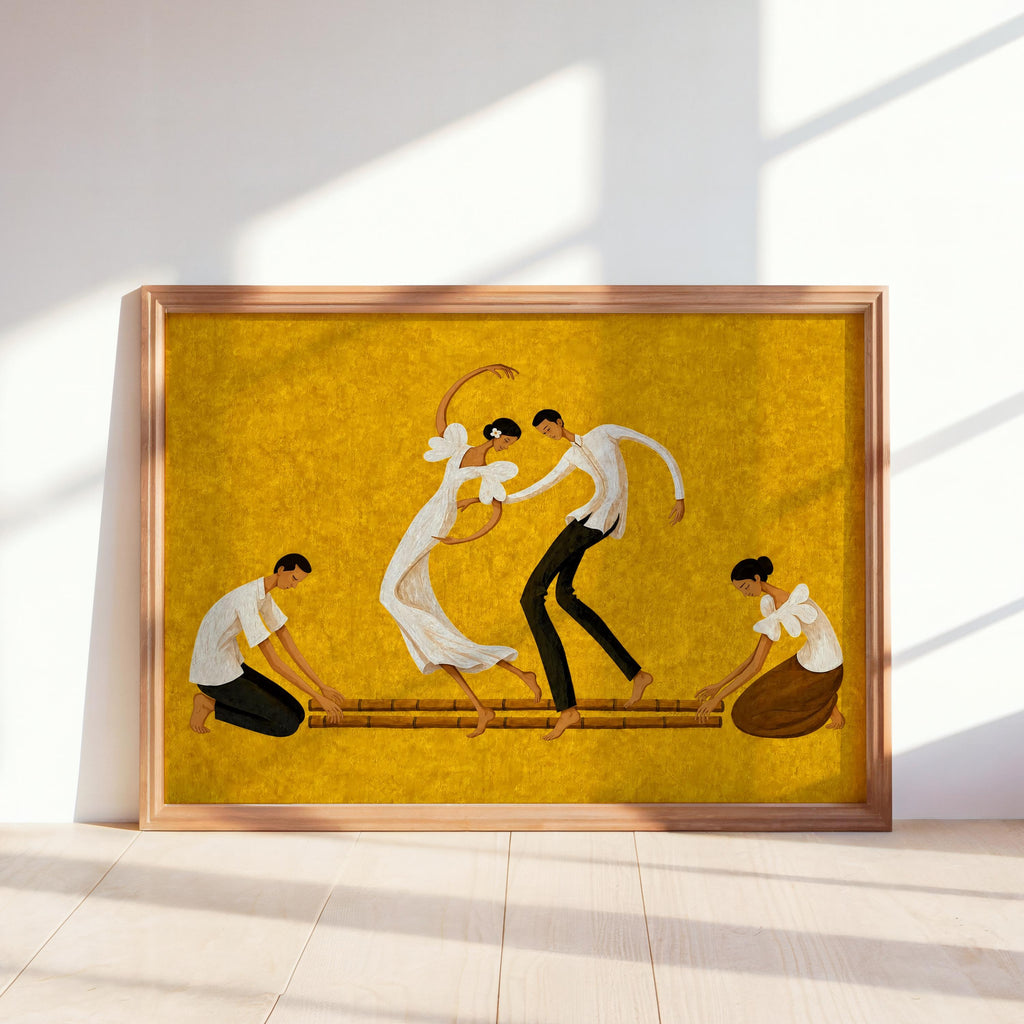 Filipino Tinikling Dance Wall Art, Traditional Bamboo Dancers Print, Philippines Cultural Pinoy Heritage Home Decor, Filipina woman Gift