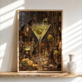 Martini Witches Halloween Print, Tiny People Spooky Season Poster, Vintage Potion Kitchen Wall Decor, Whimsical Cocktail Bar Illustration