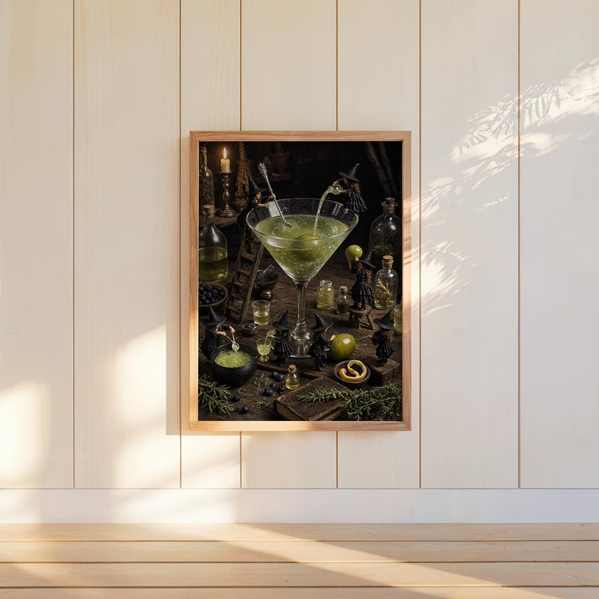 Martini Witches Halloween Potion Print, Tiny People Cocktail Poster, Vintage Magical Bar Decor, Autumn Miniature Figures Kitchen Wall Art