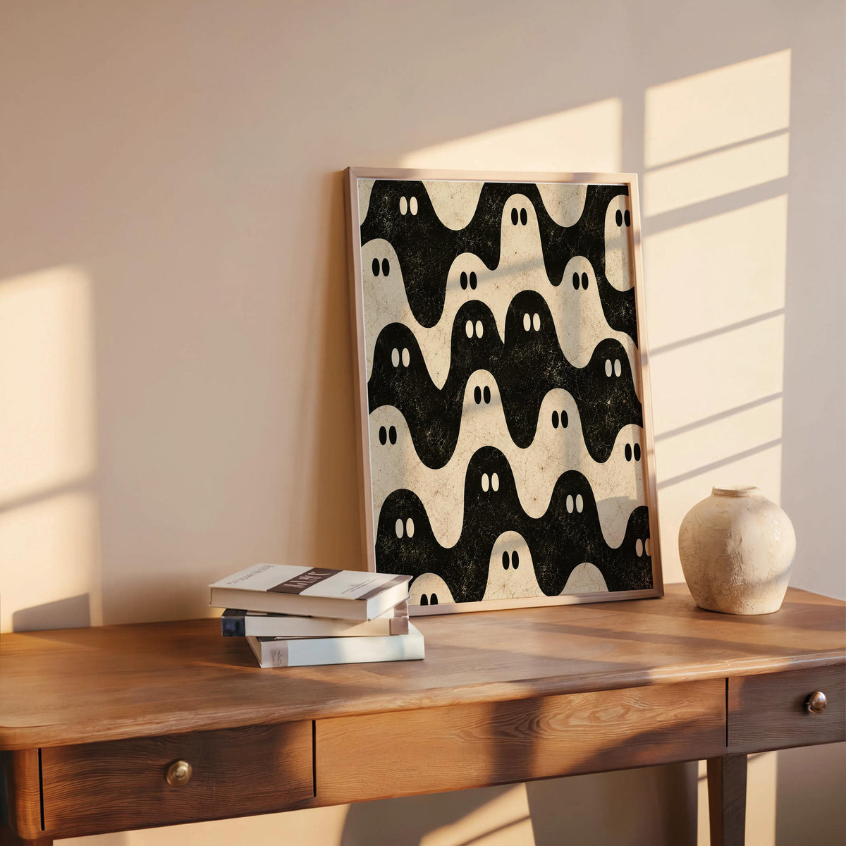 Ghost Pattern Print, Black and White Halloween Wall Art, Repeating Spooky Poster, Cute Funny Gothic Decor, Dark Academia Gift
