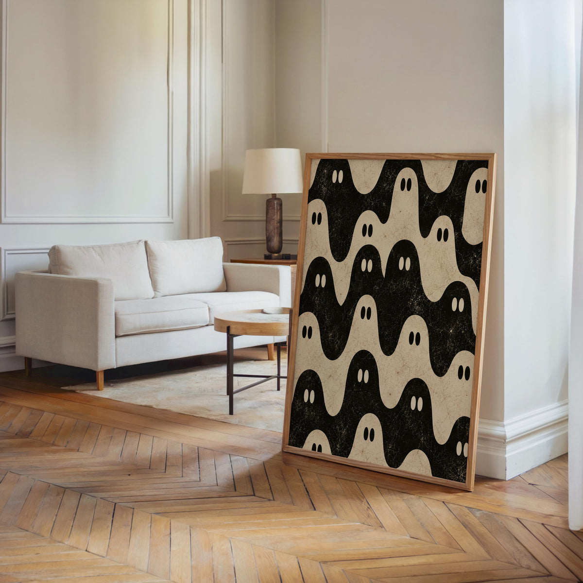 Ghost Pattern Print, Black and White Halloween Wall Art, Repeating Spooky Poster, Cute Funny Gothic Decor, Dark Academia Gift