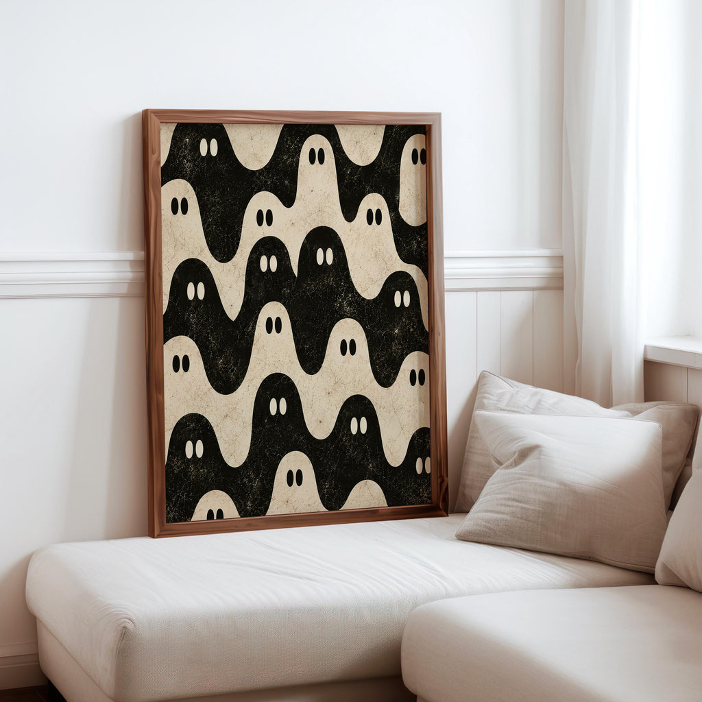 Ghost Pattern Print, Black and White Halloween Wall Art, Repeating Spooky Poster, Cute Funny Gothic Decor, Dark Academia Gift
