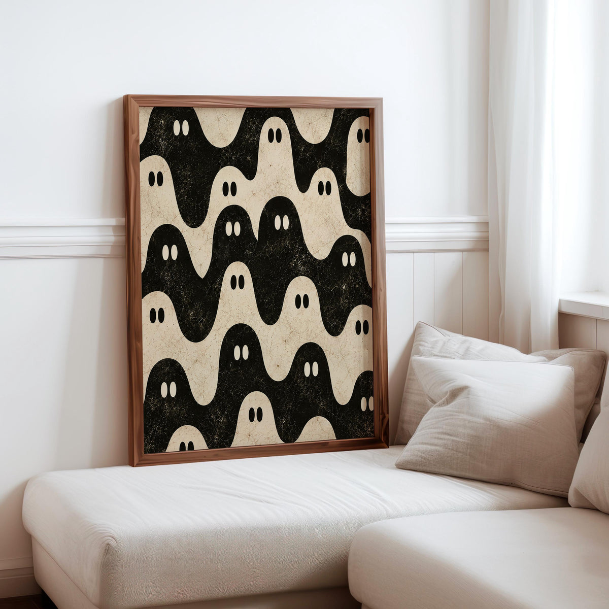 Ghost Pattern Print, Black and White Halloween Wall Art, Repeating Spooky Poster, Cute Funny Gothic Decor, Dark Academia Gift