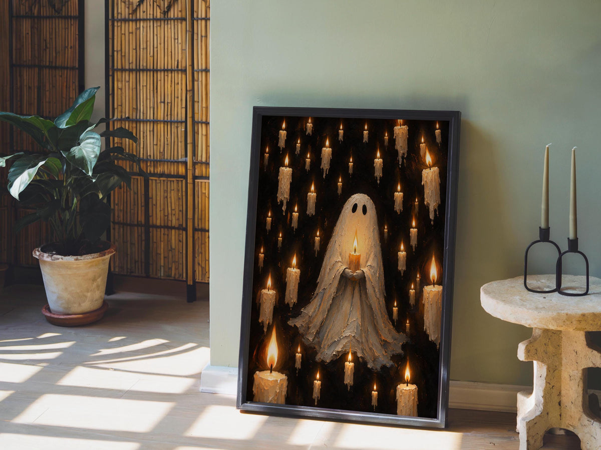 Ghost Holding Candle Print, Haunted Halloween Decor, Gothic Home Accent, Occult Wall Art, Moody Candlelight Poster, Macabre Vintage Style