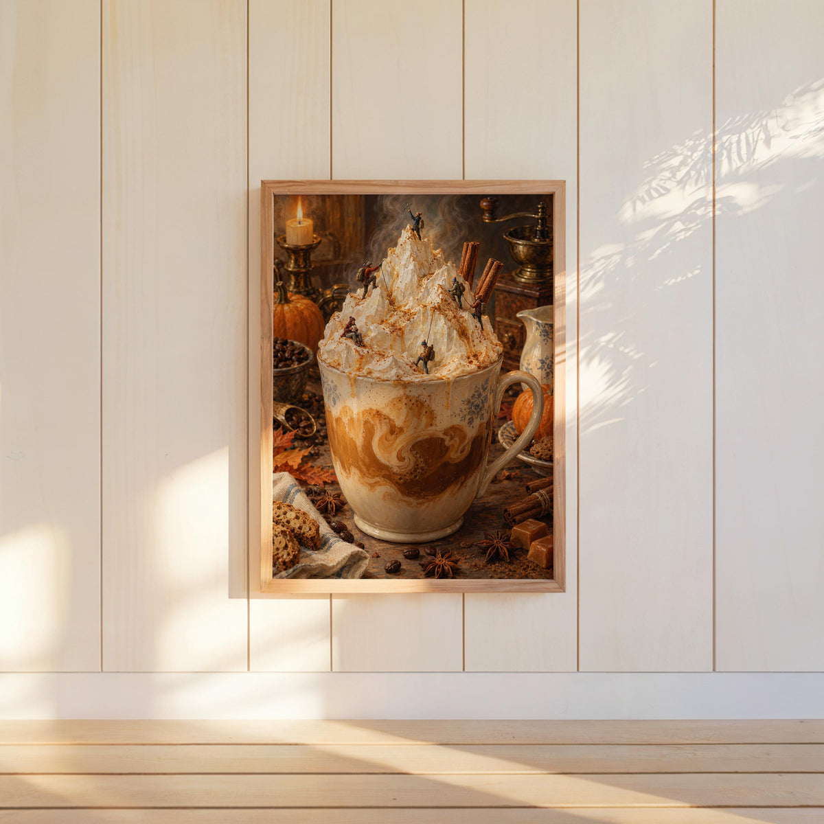 Pumpkin Spice Latte Print, Tiny Hikers Wall Decor, Fall Coffee Poster, Autumn Kitchen Art, Cozy Iced Coffee Cafe Home Decoration