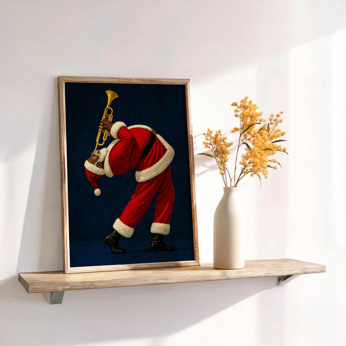 Black Santa Playing Trumpet Print, Funny Christmas Wall Art, African American Holiday Poster, Retro Afrocentric Jazz Music Decor, Music