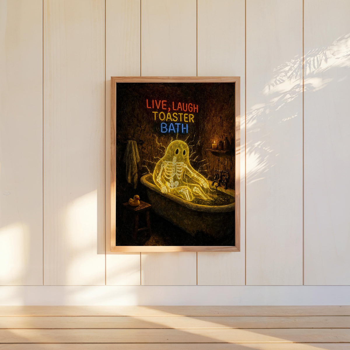 Funny Ghost Bathroom Print, Live Laugh Toaster Bath Poster, Gothic Halloween Wall Art, Spooky Bathtub Decor, Quirky Guest Bath Gift