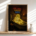 Funny Ghost Bathroom Print, Live Laugh Toaster Bath Poster, Gothic Halloween Wall Art, Spooky Bathtub Decor, Quirky Guest Bath Gift