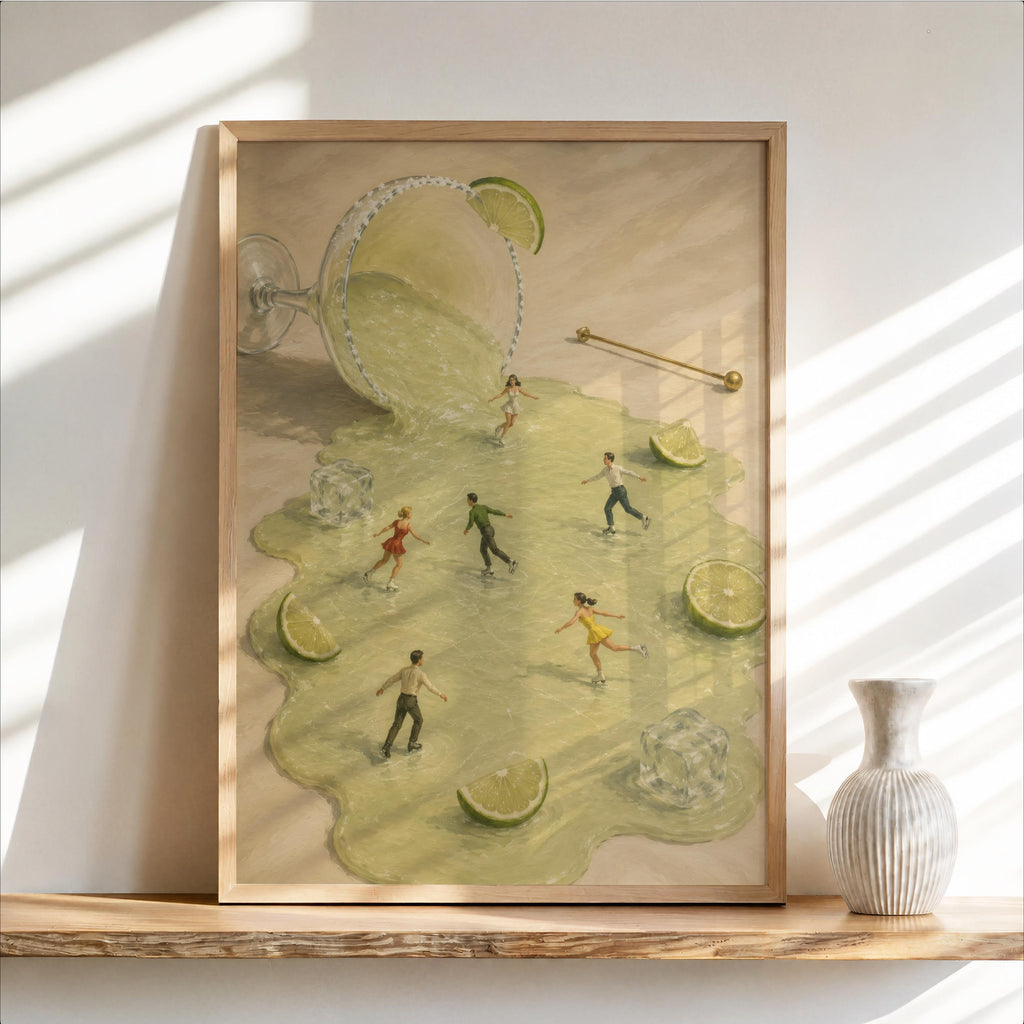 Margarita & Tiny Ice Skaters Print, Funny Frozen Cocktail Wall Art, Tequila Bar Cart Decor, Vintage Mexican Drink Gift, Retro Kitchen Poster