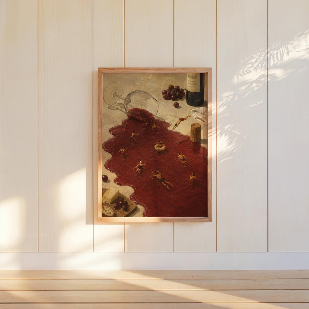 Tiny Swimmers in Red Wine Pool Wall Art, Surreal Funny Vineyard Print, Whimsical Dining Room Poster, French Kitchen Decor, Wine Lover Gift