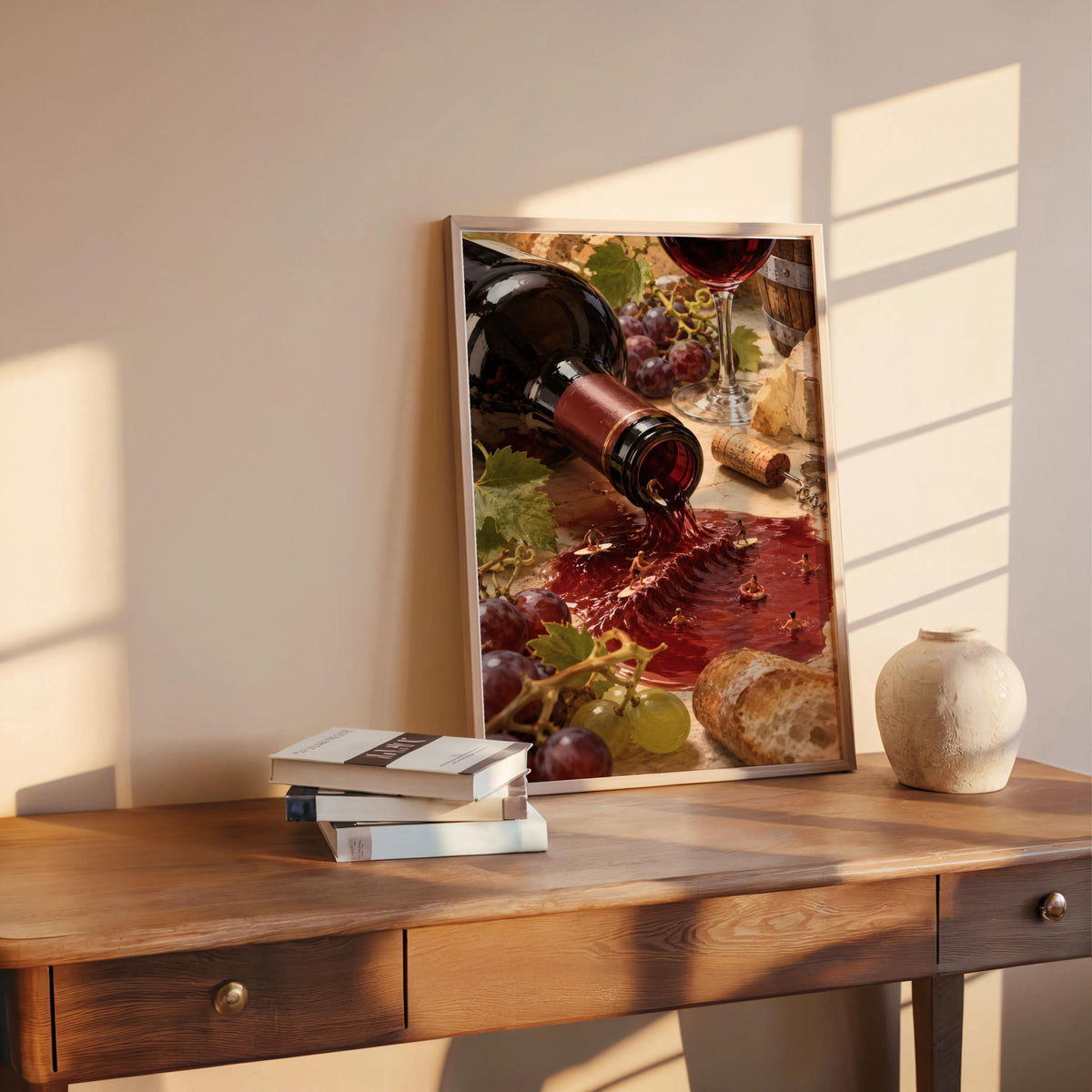 Tiny People in Red Wine Pool, Whimsical Wine Print, Miniature Surfers & Swimmers, European Bistro Decor, Foodie Wall Art, Funny Kitchen Gift
