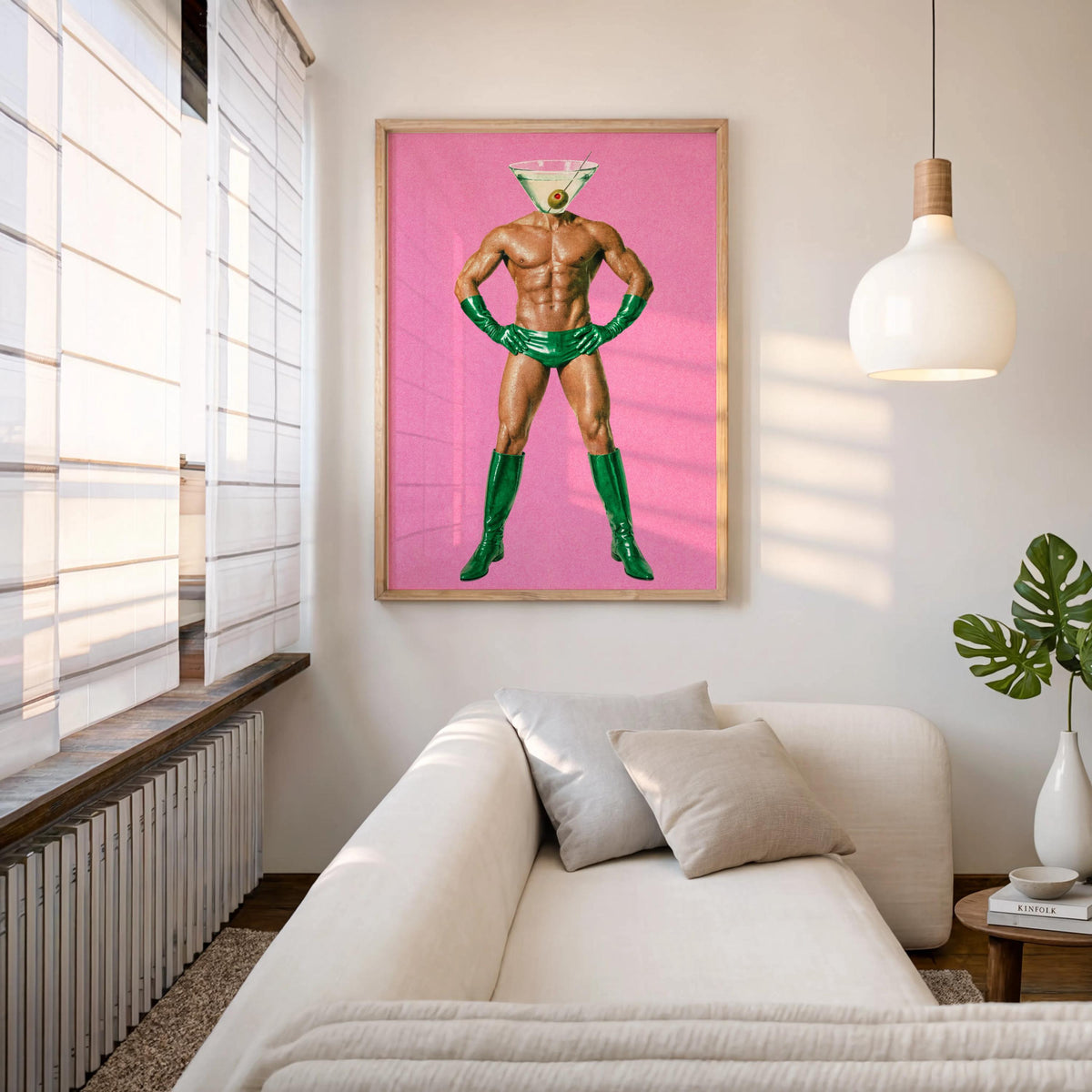 Martini Man Print, Retro Cocktail Poster, Funny Surreal Bar Decor, Vintage Drink Lover Gift, Quirky Home Bar Wall Art