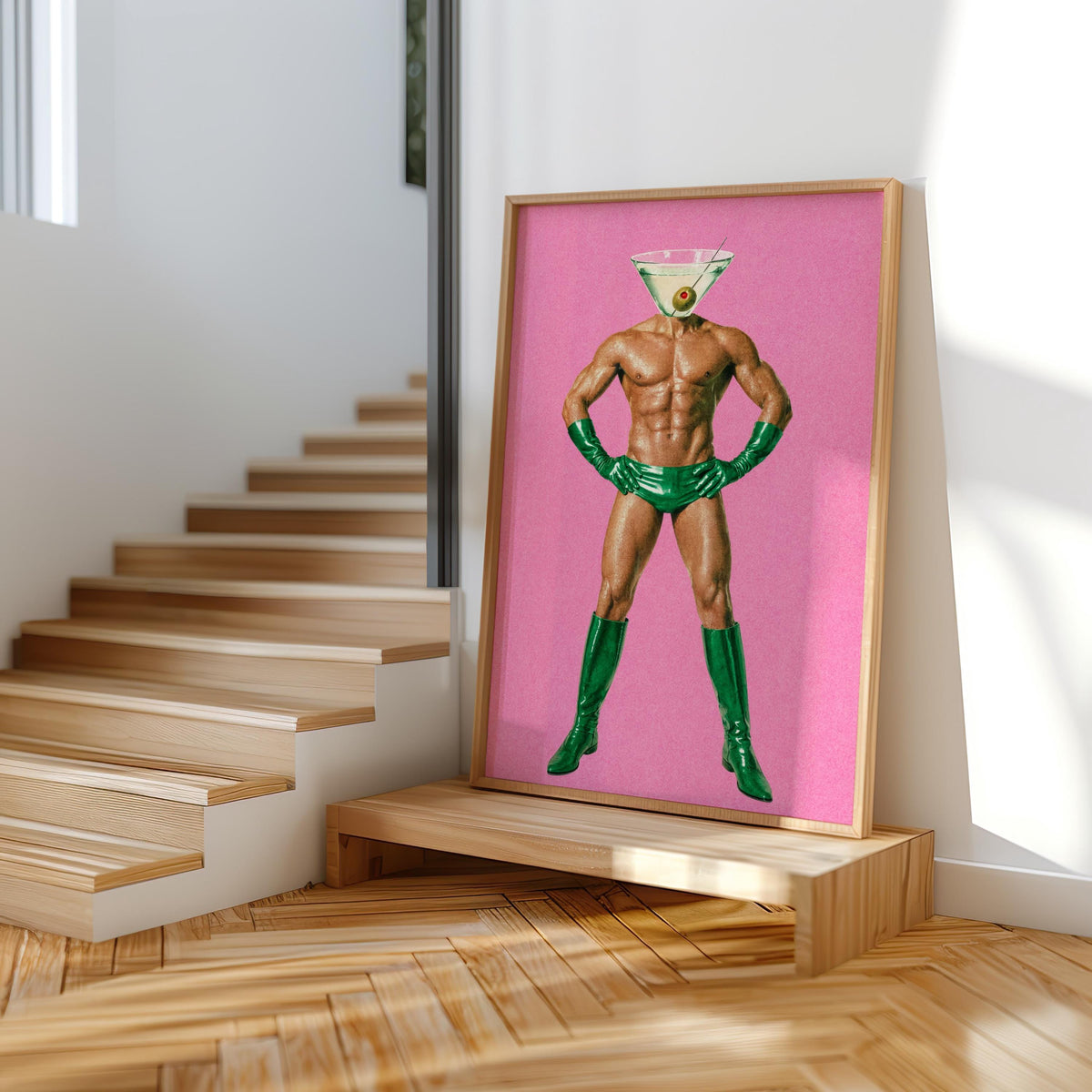 Martini Man Print, Retro Cocktail Poster, Funny Surreal Bar Decor, Vintage Drink Lover Gift, Quirky Home Bar Wall Art