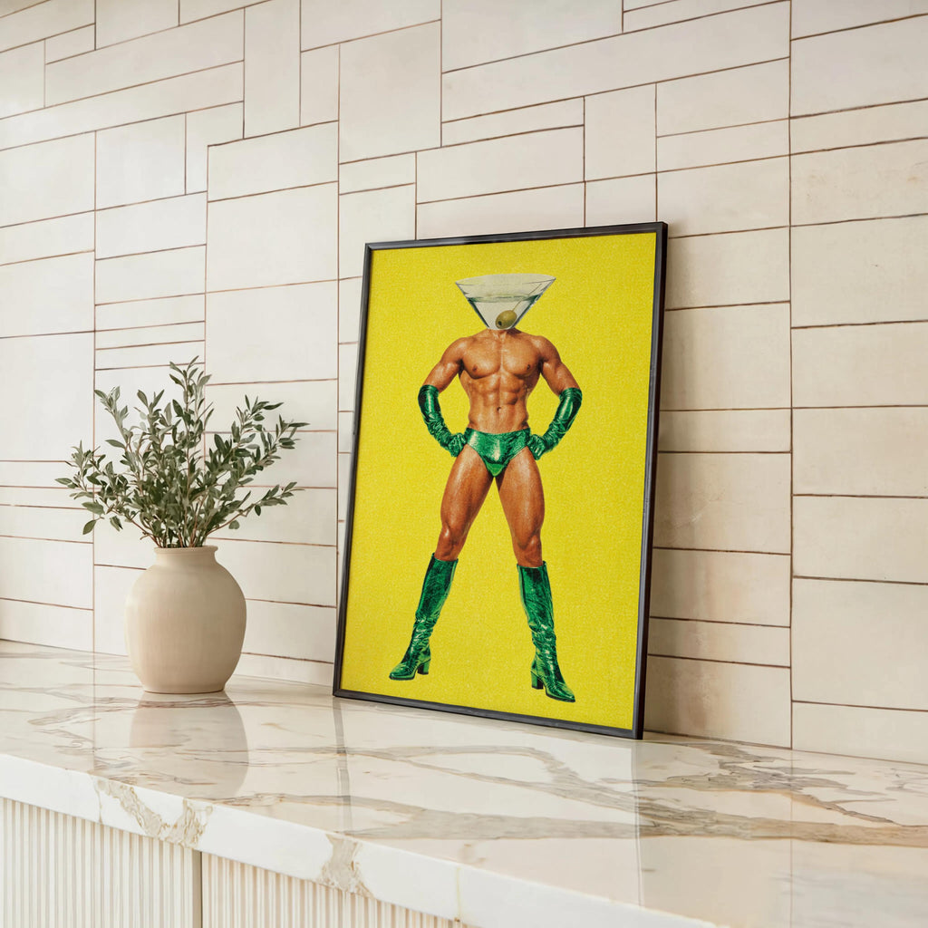 Dirty Martini Man, Funny Retro Cocktail Print, Pop Art Bar Decor, Vibrant Martini Lover Gift, Sexy Fashion Kitchen Poster