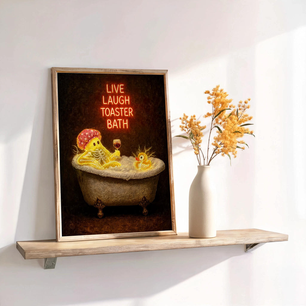 Funny Ghost Bathtub Print, Live Laugh Toaster Bath Wall Art, Halloween Bathroom Poster, Gothic Decor, Quirky Ghost Gift