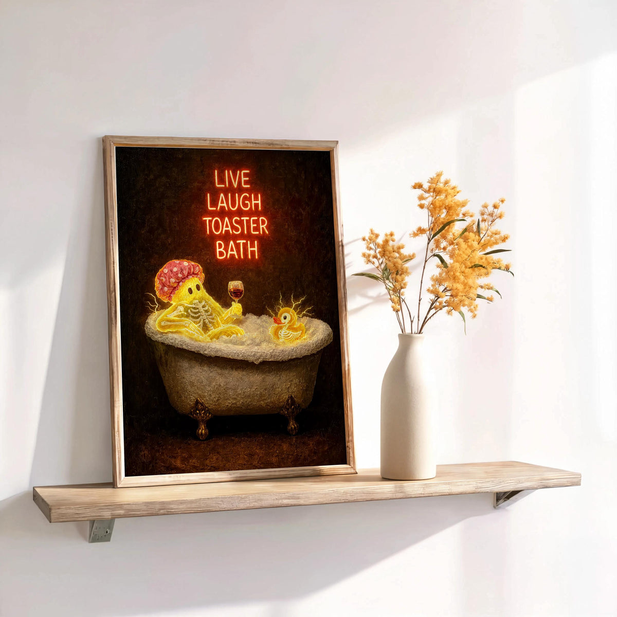 Funny Ghost Bathtub Print, Live Laugh Toaster Bath Wall Art, Halloween Bathroom Poster, Gothic Decor, Quirky Ghost Gift