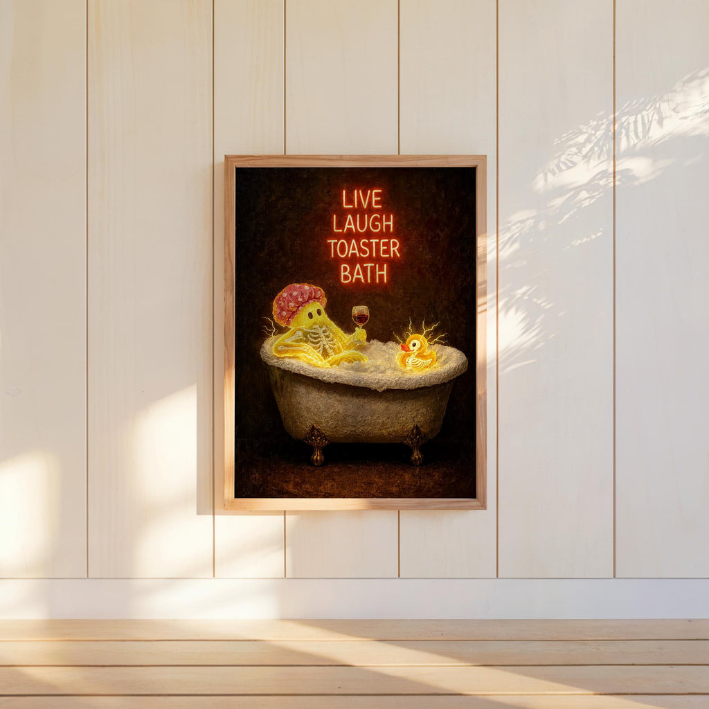 Funny Ghost Bathtub Print, Live Laugh Toaster Bath Wall Art, Halloween Bathroom Poster, Gothic Decor, Quirky Ghost Gift
