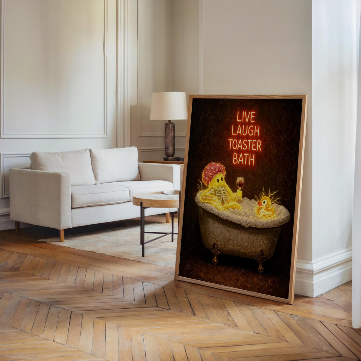 Funny Ghost Bathtub Print, Live Laugh Toaster Bath Wall Art, Halloween Bathroom Poster, Gothic Decor, Quirky Ghost Gift
