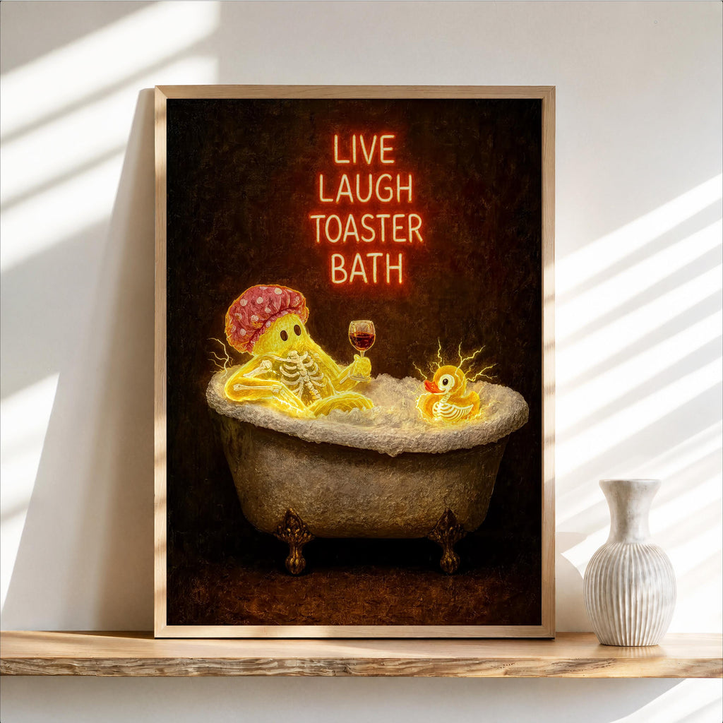Funny Ghost Bathtub Print, Live Laugh Toaster Bath Wall Art, Halloween Bathroom Poster, Gothic Decor, Quirky Ghost Gift