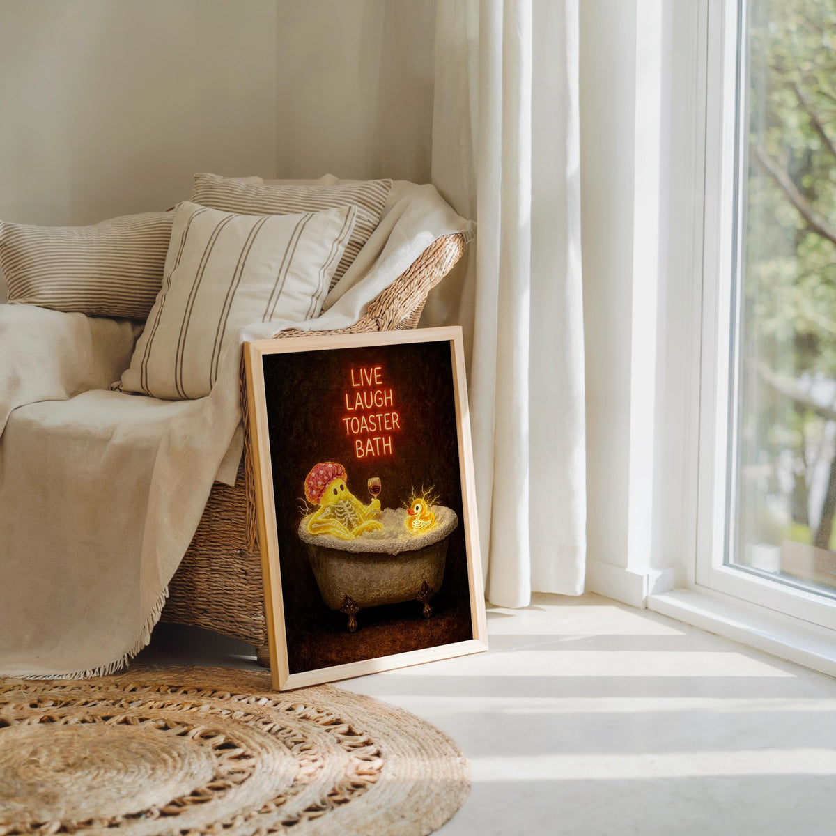 Funny Ghost Bathtub Print, Live Laugh Toaster Bath Wall Art, Halloween Bathroom Poster, Gothic Decor, Quirky Ghost Gift