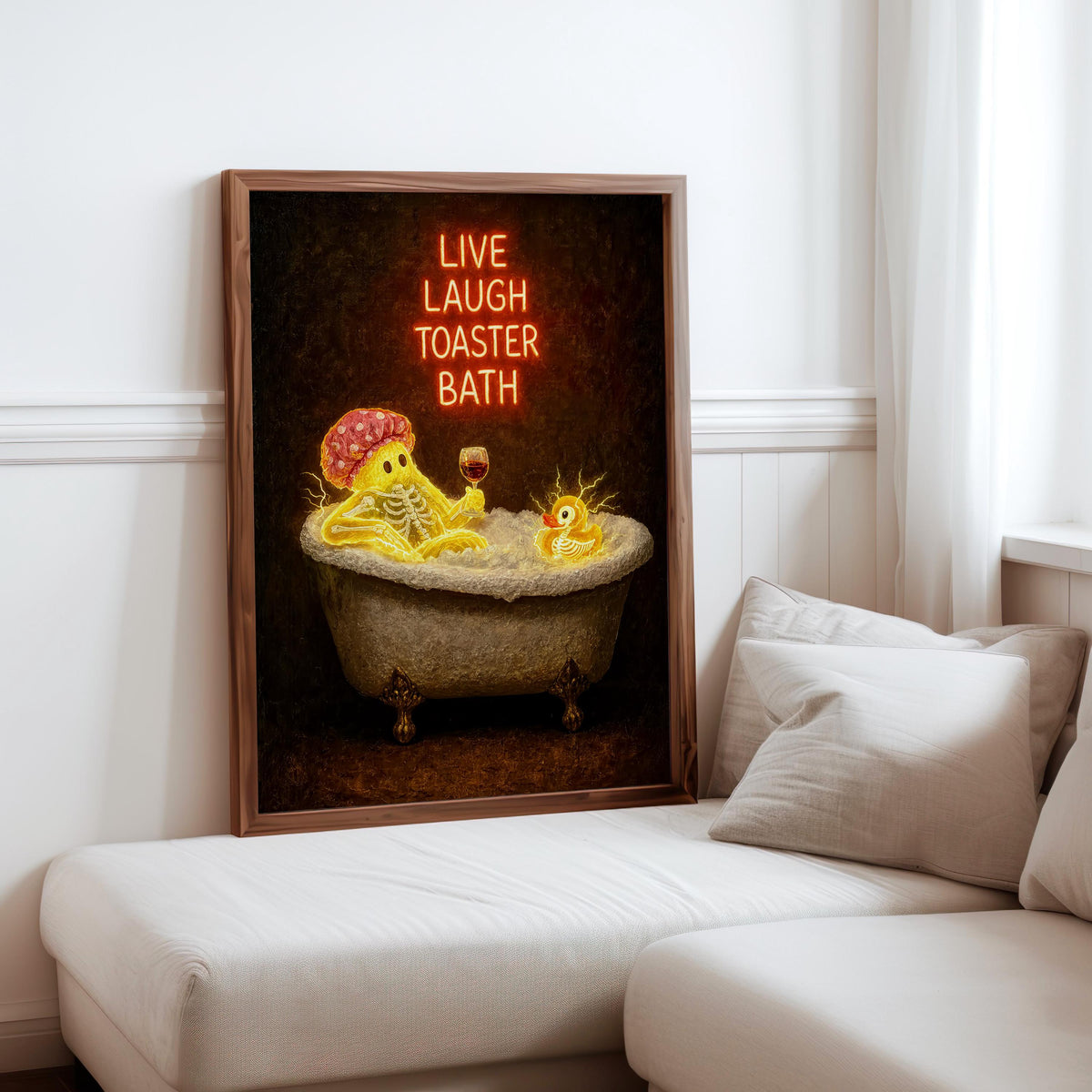 Funny Ghost Bathtub Print, Live Laugh Toaster Bath Wall Art, Halloween Bathroom Poster, Gothic Decor, Quirky Ghost Gift