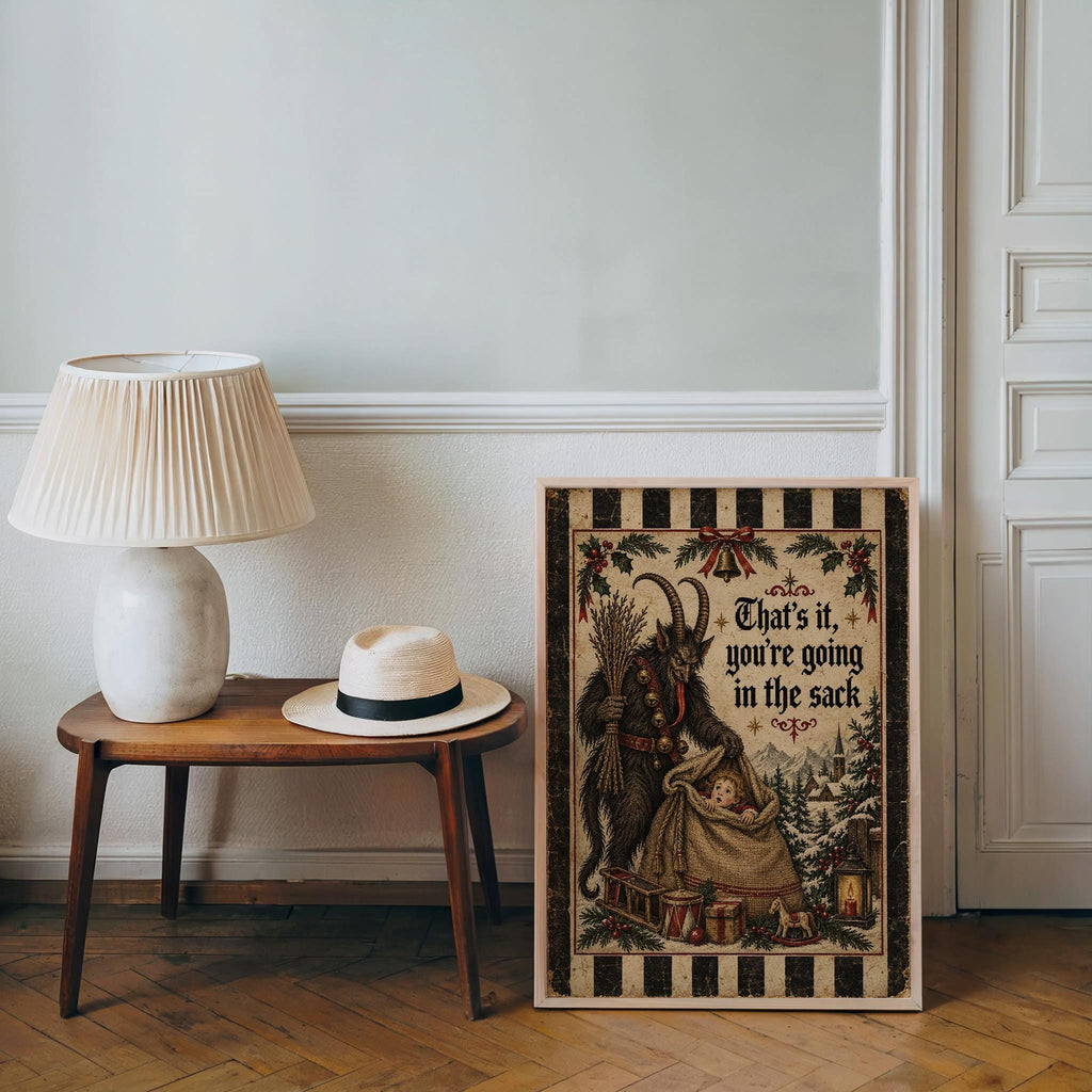 Funny Krampus Wall Art, Christmas Folklore Poster, Folk Textile Illustration, Cozy Winter Decor, Naughty German Holiday Gift