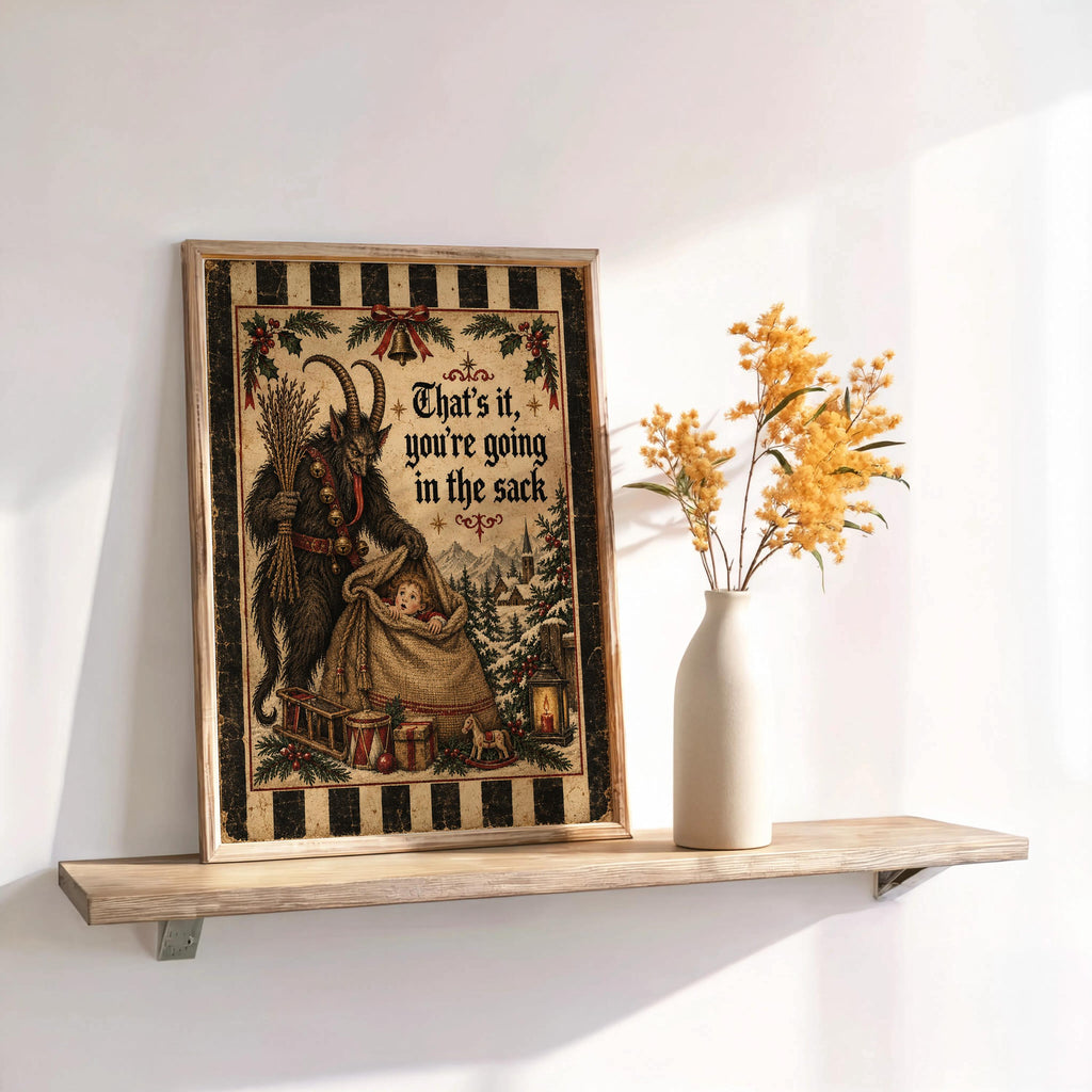 Funny Krampus Wall Art, Christmas Folklore Poster, Folk Textile Illustration, Cozy Winter Decor, Naughty German Holiday Gift