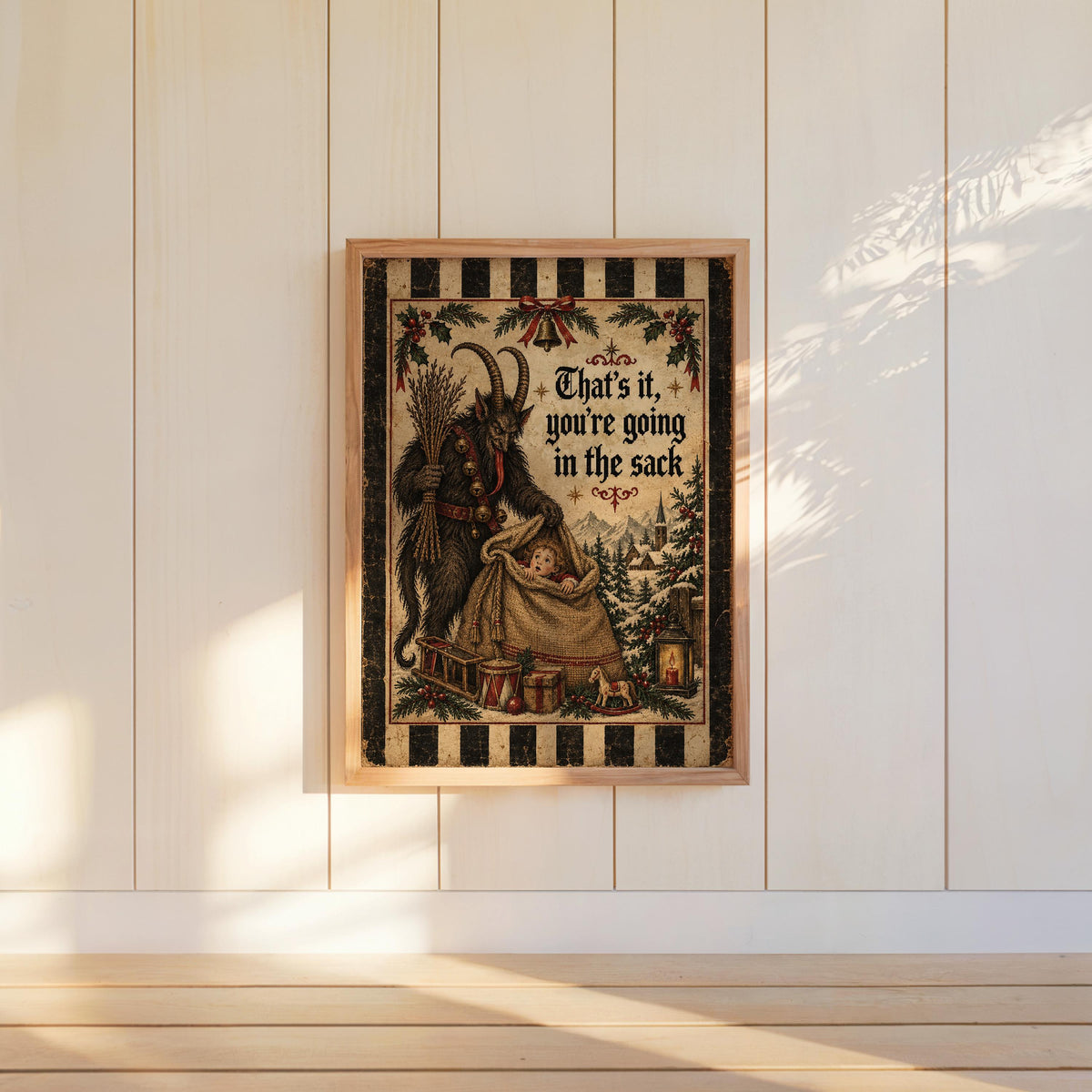 Funny Krampus Wall Art, Christmas Folklore Poster, Folk Textile Illustration, Cozy Winter Decor, Naughty German Holiday Gift