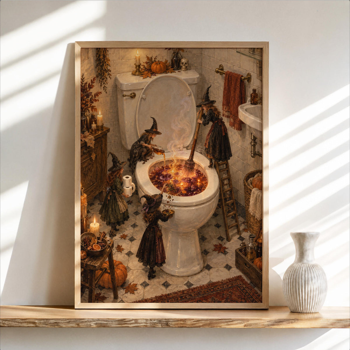 Witch Toilet Cauldron Print, Gothic Halloween Bathroom Wall Art, Funny Spooky Magic Poster, Witchy Decor, Occult Housewarming Gift