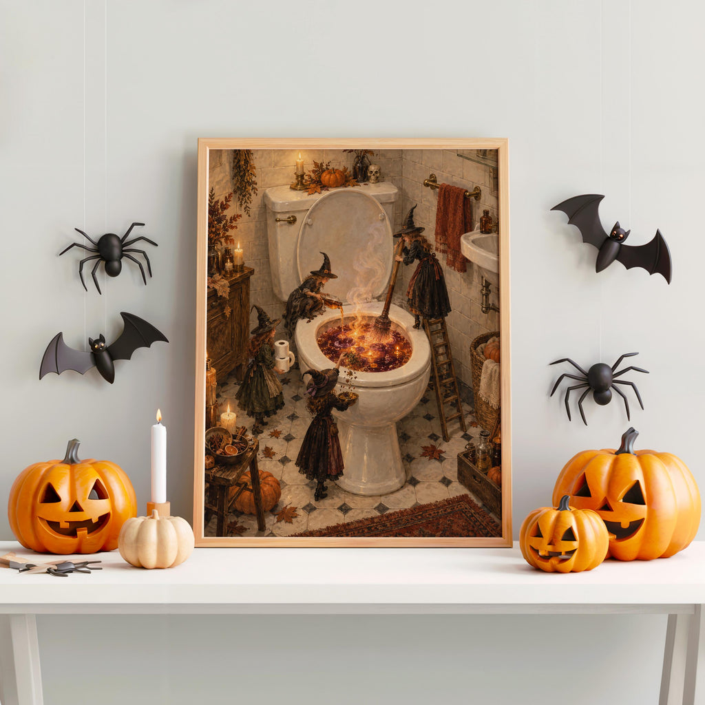 Witch Toilet Cauldron Print, Gothic Halloween Bathroom Wall Art, Funny Spooky Magic Poster, Witchy Decor, Occult Housewarming Gift