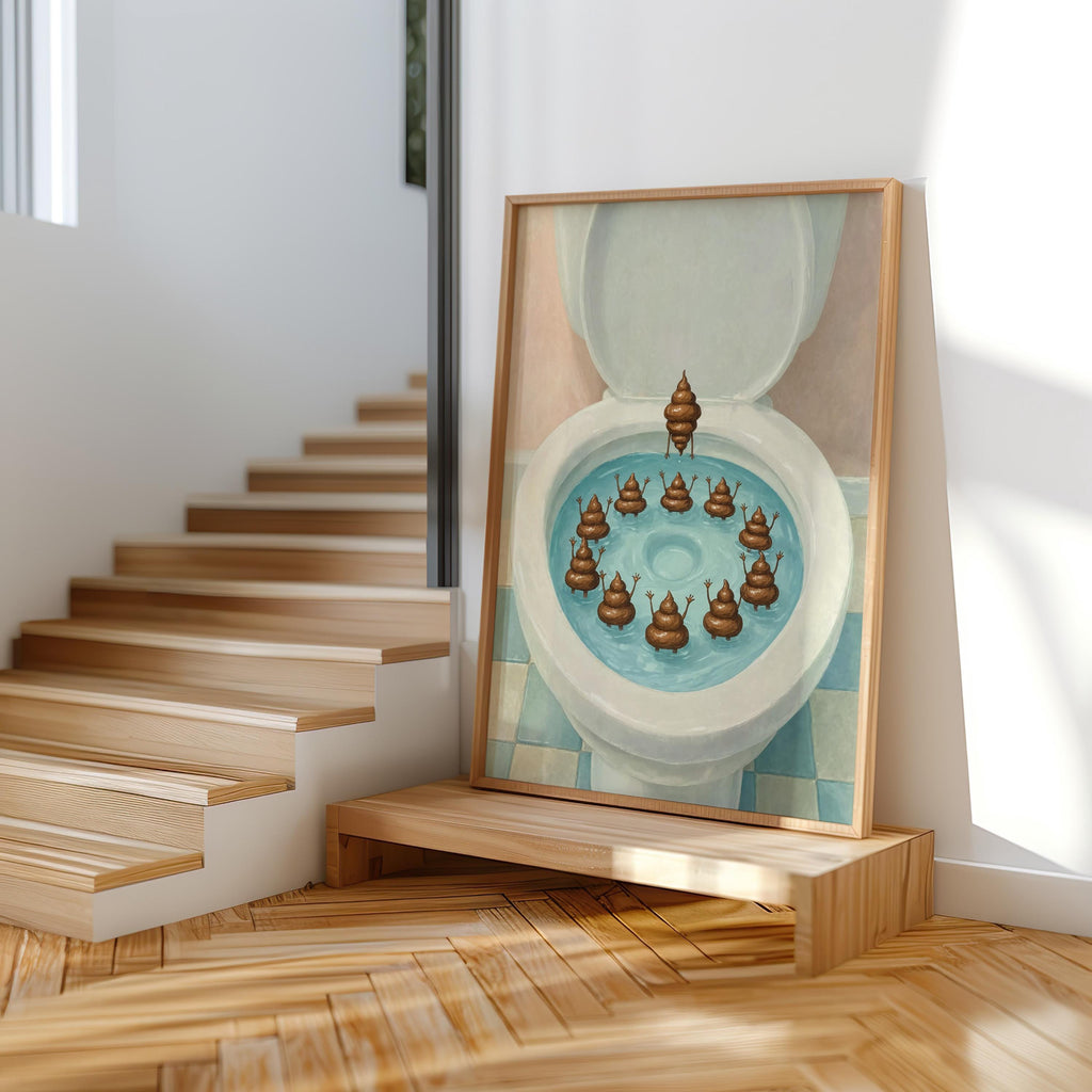 Funny Poop Toilet Print, Bathroom Humor Wall Art, Poop Emoji Divers Poster, Quirky Toilet Decor, Novelty Gift