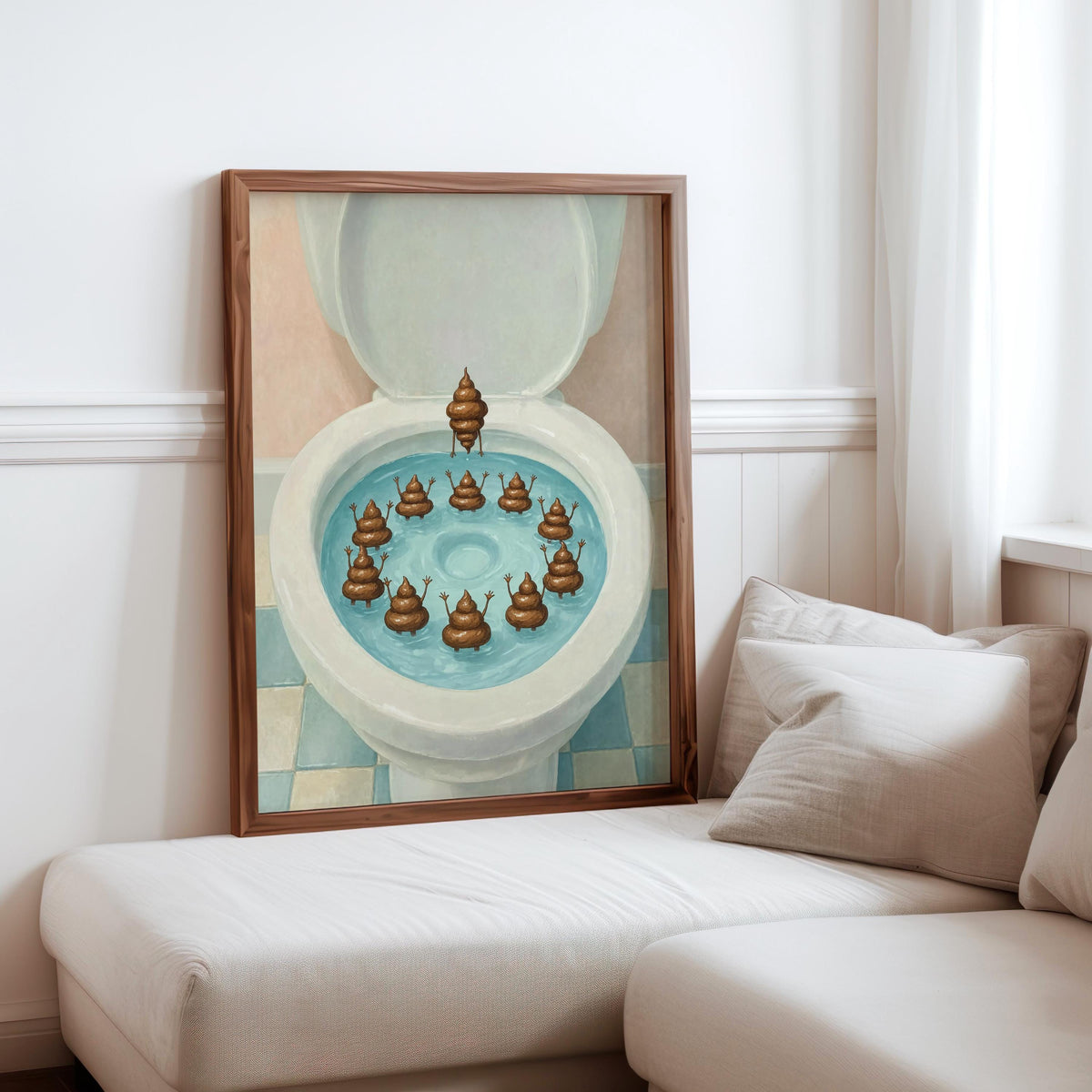 Funny Poop Toilet Print, Bathroom Humor Wall Art, Poop Emoji Divers Poster, Quirky Toilet Decor, Novelty Gift