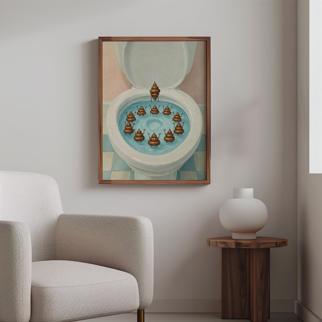 Funny Poop Toilet Print, Bathroom Humor Wall Art, Poop Emoji Divers Poster, Quirky Toilet Decor, Novelty Gift