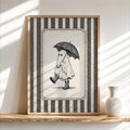 Ghost with Umbrella Print, Cute Halloween Wall Art, Pink Blue Green Ghost Bathroom Decor, Vintage Autumn Illustration, Spooky Fall Poster