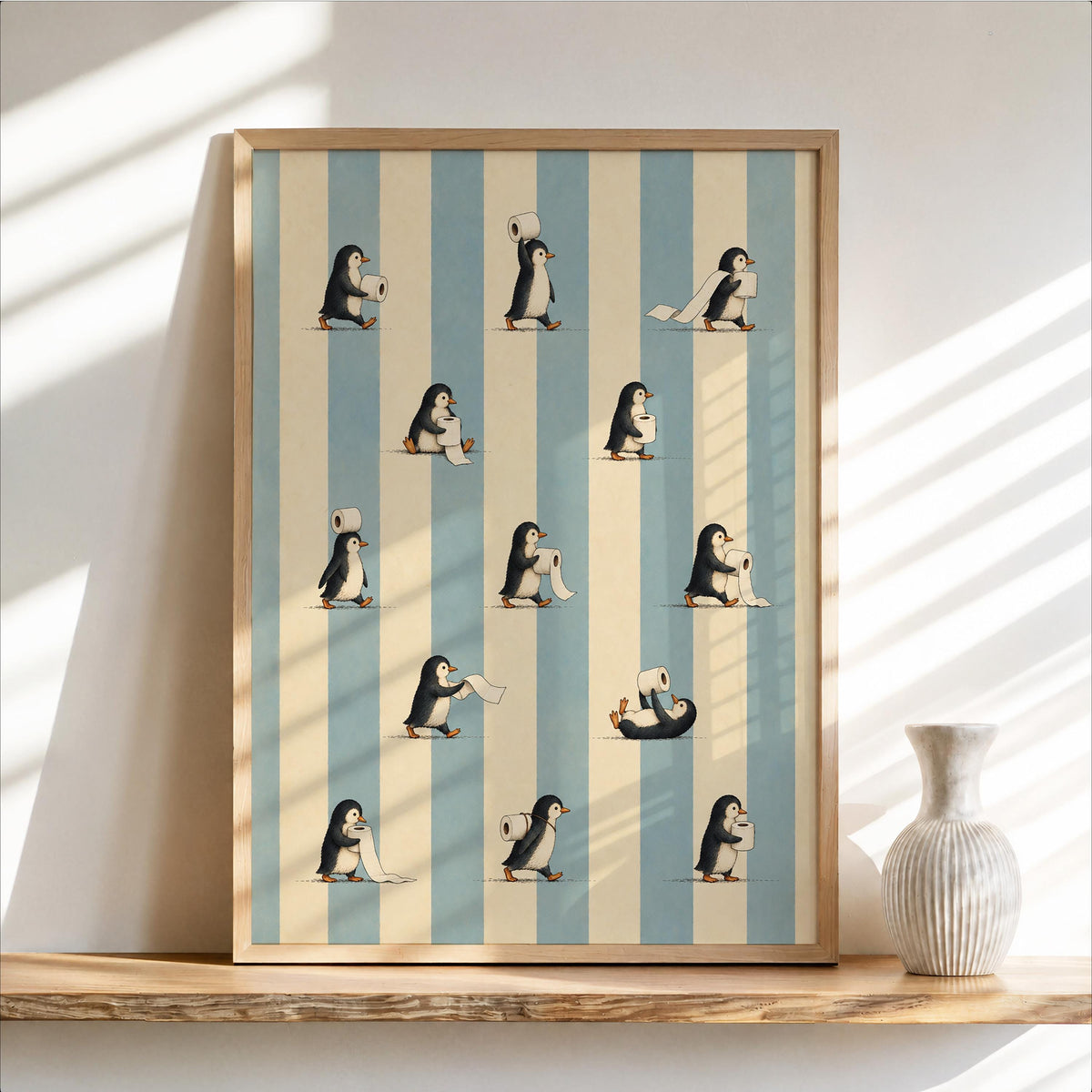 Funny Penguin Toilet Paper Print, Vintage Restroom Wall Art, Cute Penguin Bathroom Decor, Whimsical Animal Poster, Retro Bird Print