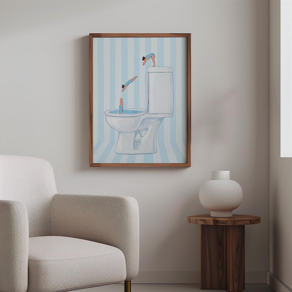 Diving Toilet Print, Funny Bathroom Wall Art, Tiny Swimmers Poster, Quirky Pool Decor, Preppy Pastel Gift for Divers
