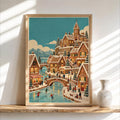 Gingerbread Christmas Village Print, Vintage Xmas Wall Art, Cozy Holiday Town Poster, Whimsical Winter Home Decor