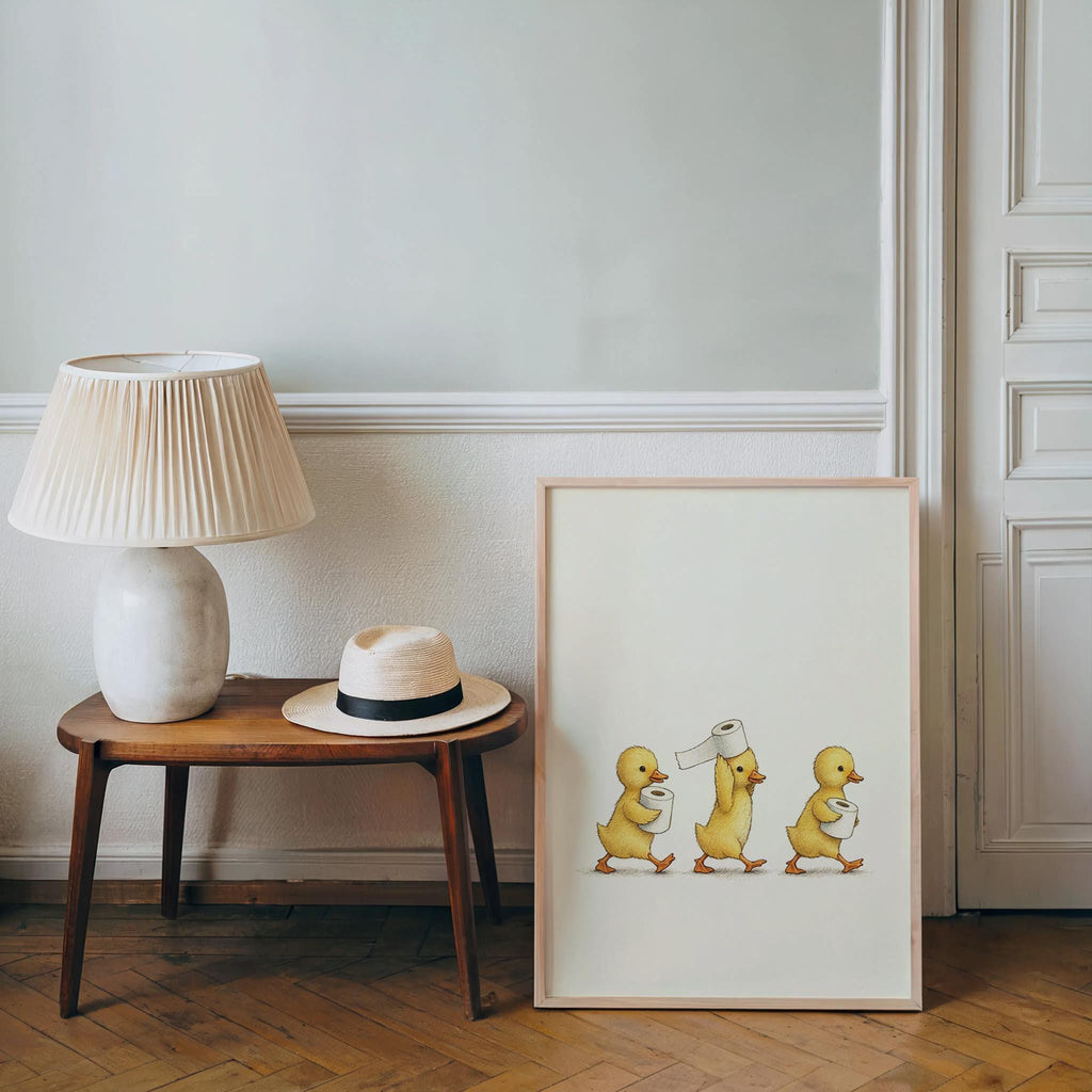 Duckling Toilet Paper Print, Funny Bathroom Wall Art, Vintage Baby Duck Illustration, Cute Guest Bathroom Decor