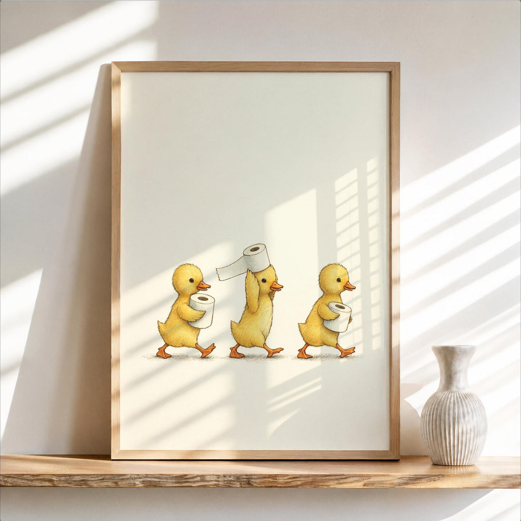 Duckling Toilet Paper Print, Funny Bathroom Wall Art, Vintage Baby Duck Illustration, Cute Guest Bathroom Decor