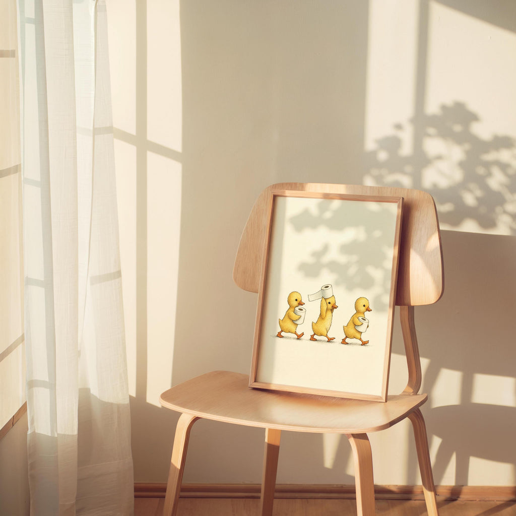 Duckling Toilet Paper Print, Funny Bathroom Wall Art, Vintage Baby Duck Illustration, Cute Guest Bathroom Decor