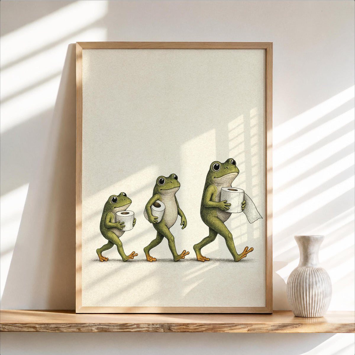 Frog Toilet Paper Print, Funny Bathroom Wall Art, Vintage Frog Illustration, Quirky Guest Restroom Decor